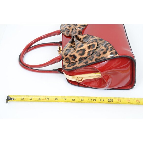 Lipstick Red Shiny Leopard Bow Chunky Diamond Closure Handbag Purse Crossbody - Picture 8 of 11
